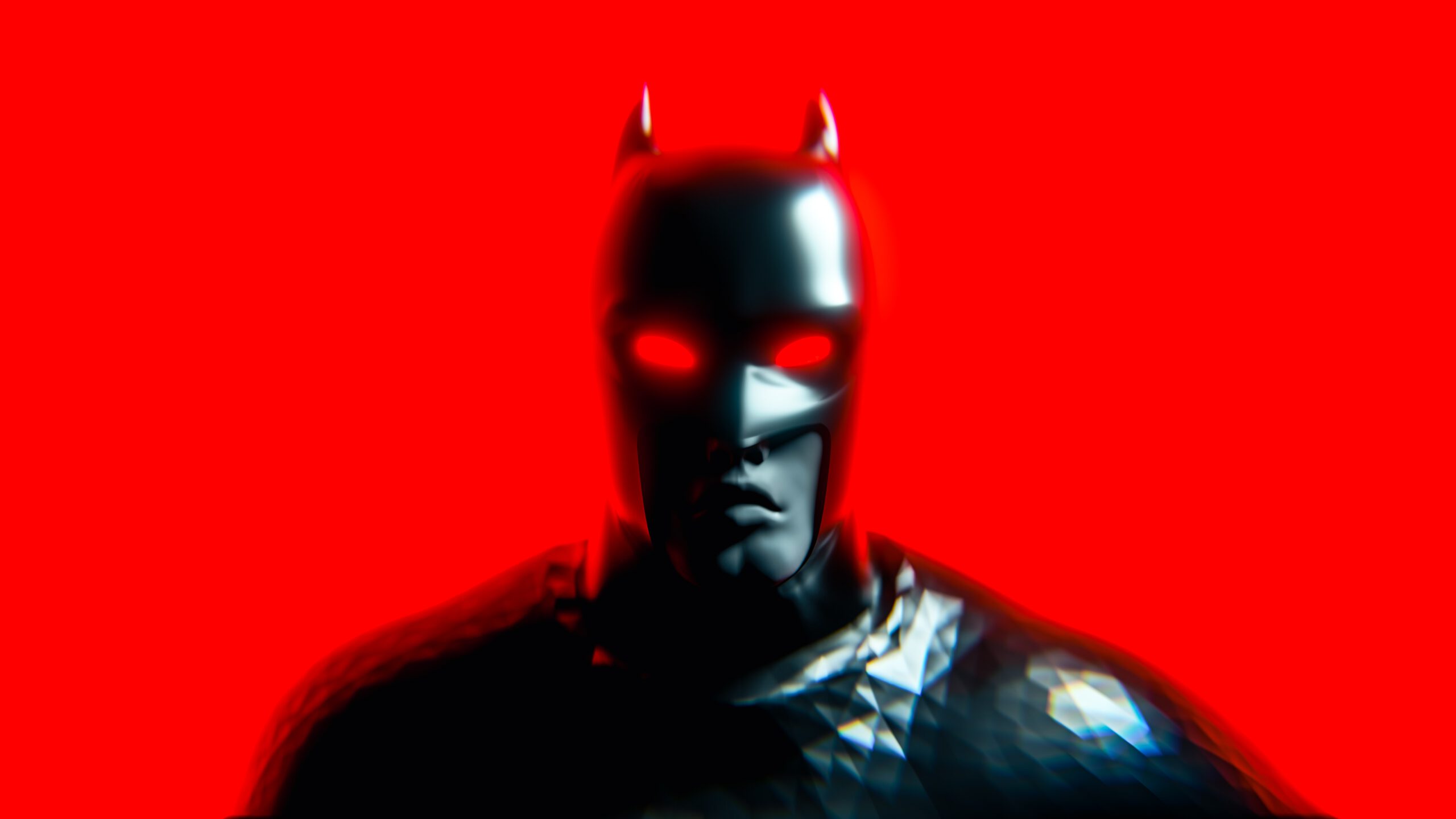 Grafika przedstawiająca czarną postać Batmana na czerwonym tle